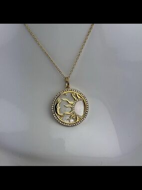 Gold Plated 925 Sterling Silver Mother Of Pearl Moon Sun Star Celestial Necklace